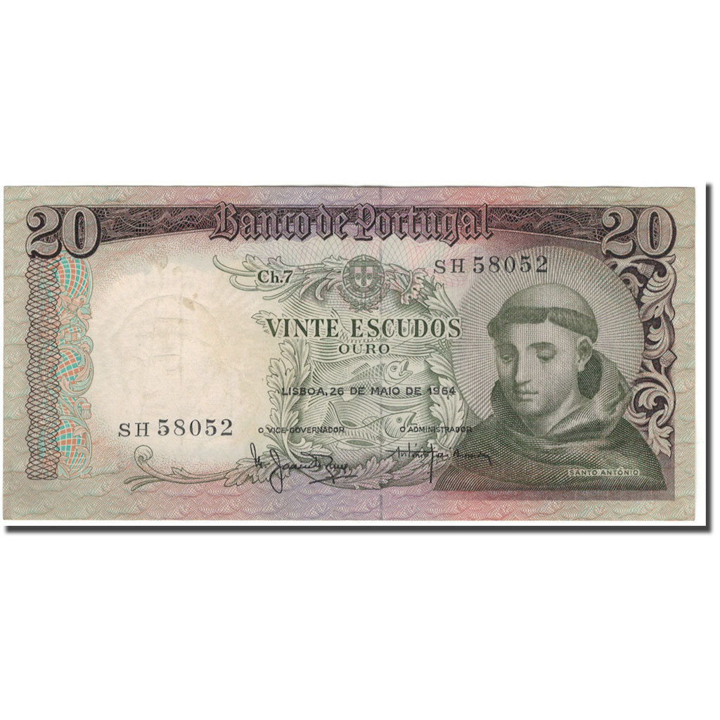 Billet, Portugal, 20 Escudos, 1964-05-26, KM:167b, TB+