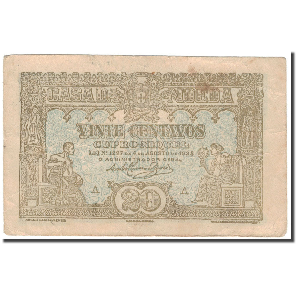 Banknote, Portugal, 20 Centavos, 1922-08-04, KM:100, VF(20-25)