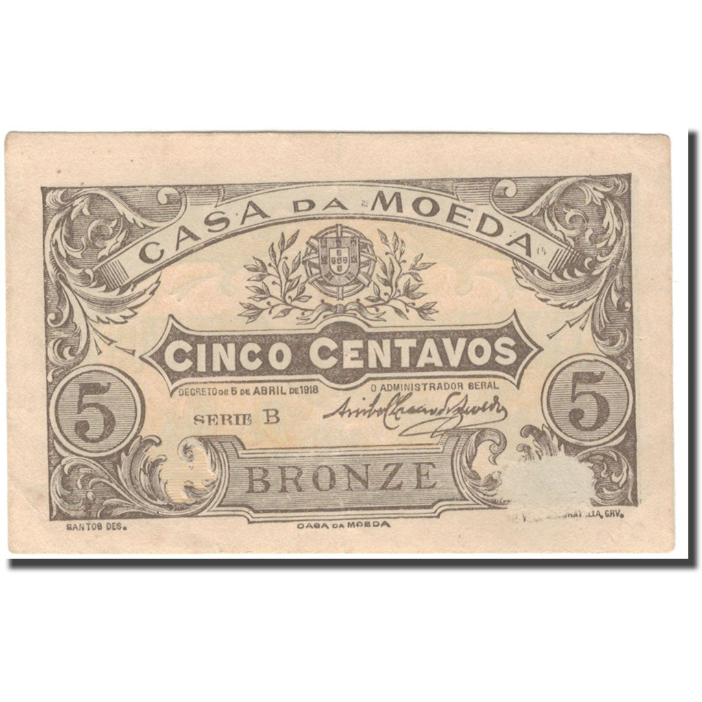 Banknote, Portugal, 5 Centavos, 1918-04-05, KM:99, EF(40-45)