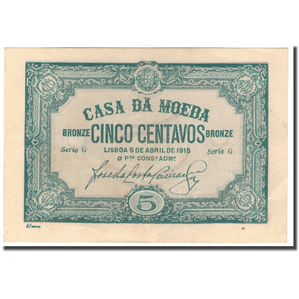 Banknote, Portugal, 5 Centavos, 1918-04-05, KM:97, AU(55-58)