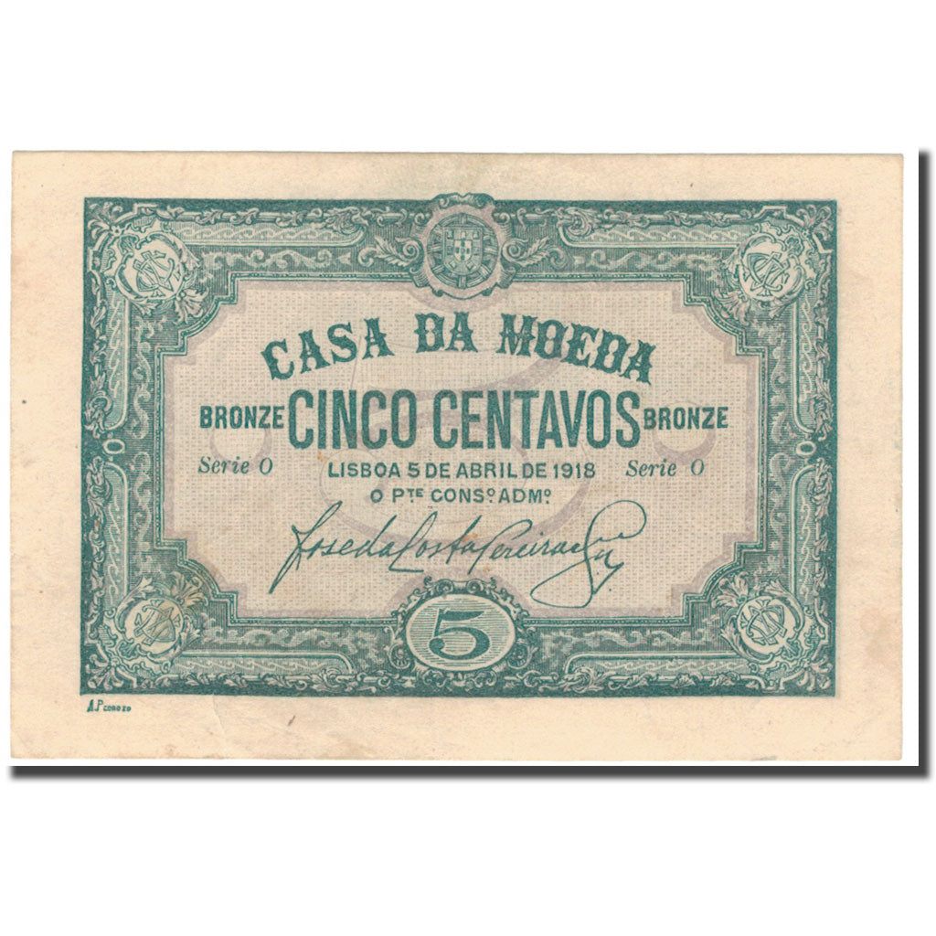 Banknote, Portugal, 5 Centavos, 1918-04-05, KM:97, AU(50-53)