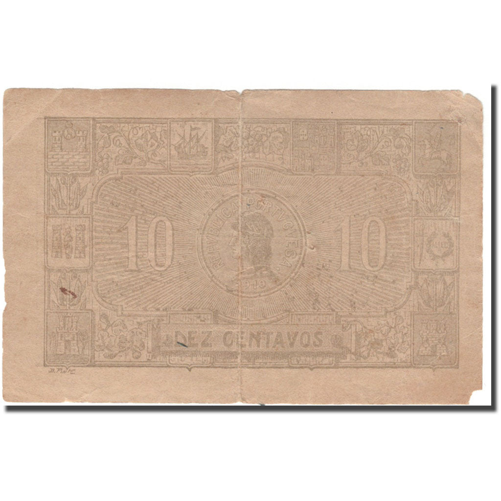 Banknote, Portugal, 10 Centavos, 1917-08-15, KM:93a, VF(20-25)