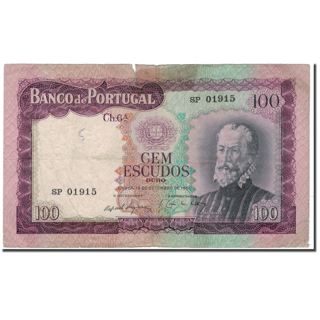 Banknote, Portugal, 100 Escudos, 1961-12-19, KM:165a, G(4-6)