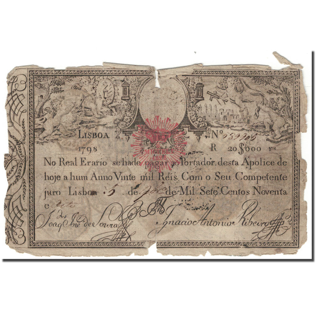 Banknote, Portugal, 20,000 Reis, 1798, KM:47, VG(8-10)