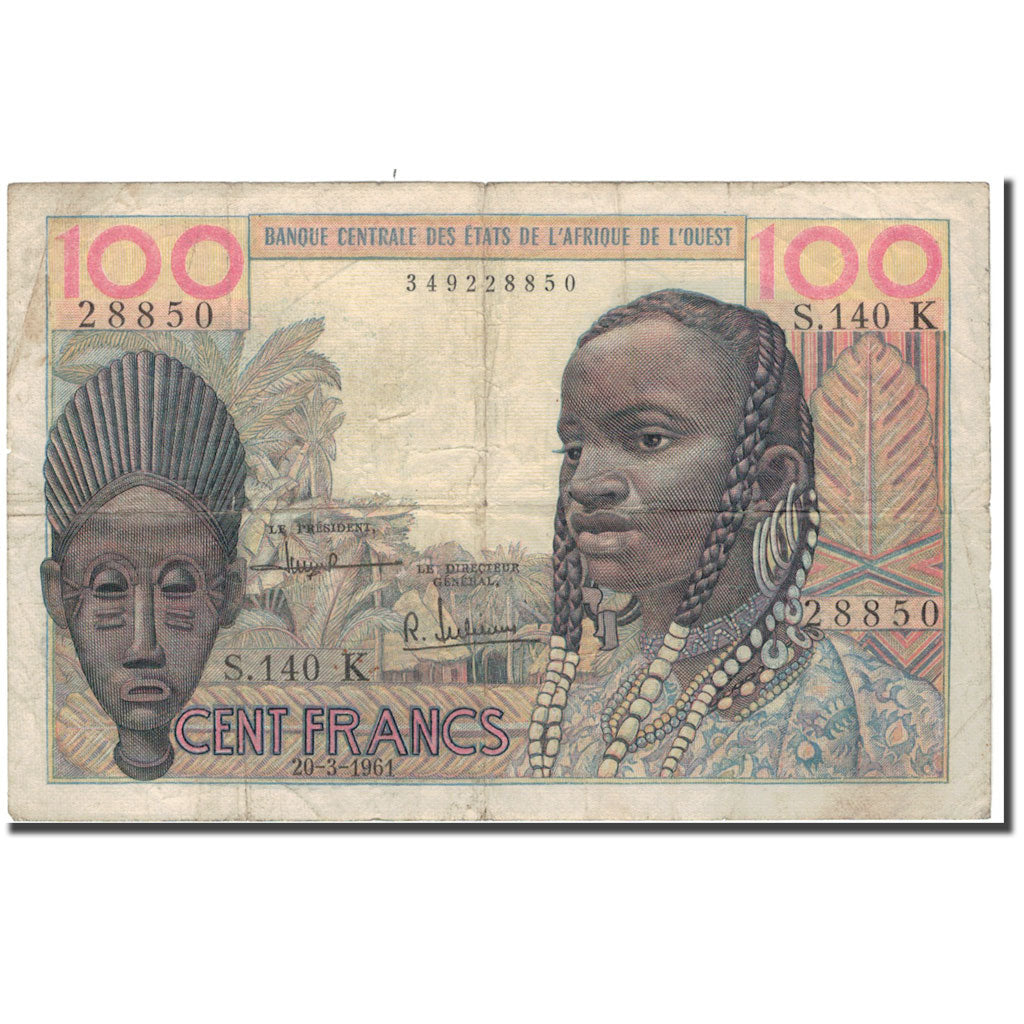 Banknote, West African States, 100 Francs, 1961-03-20, KM:701Kb, VG(8-10)