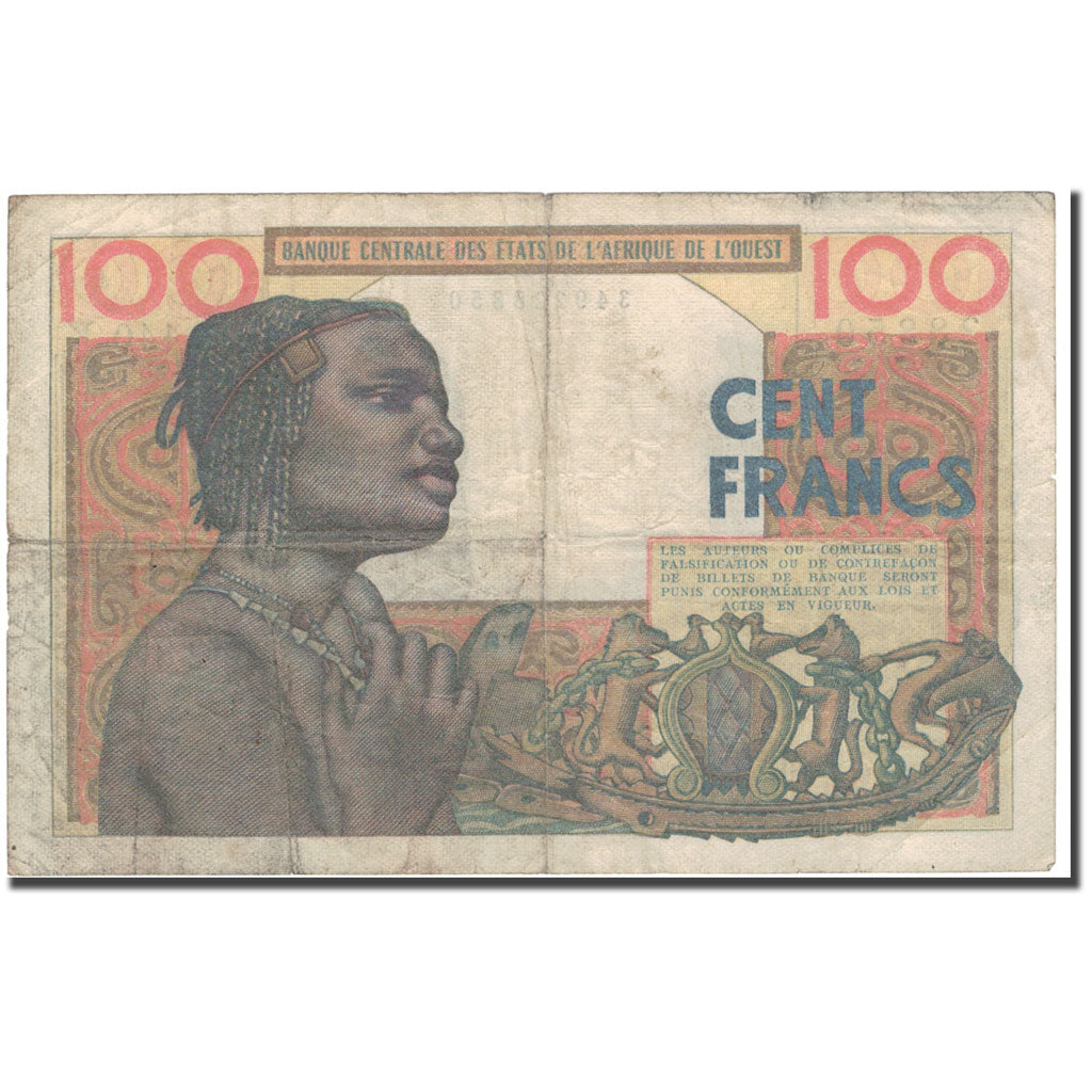 Banknote, West African States, 100 Francs, 1961-03-20, KM:701Kb, VG(8-10)