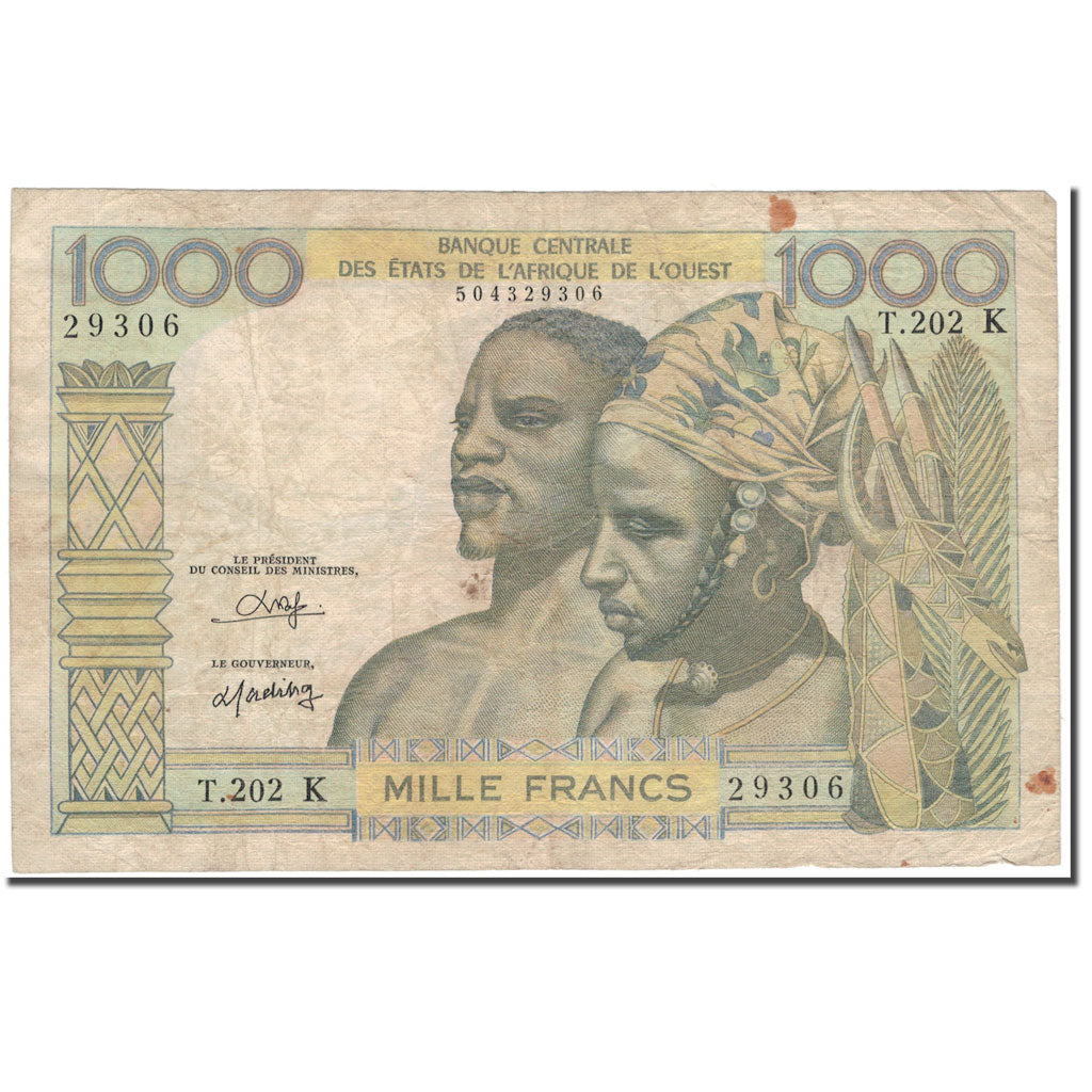 Banknote, West African States, 1000 Francs, 1980, KM:803To, F(12-15)