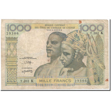 Banknote, West African States, 1000 Francs, 1980, KM:803To, F(12-15)