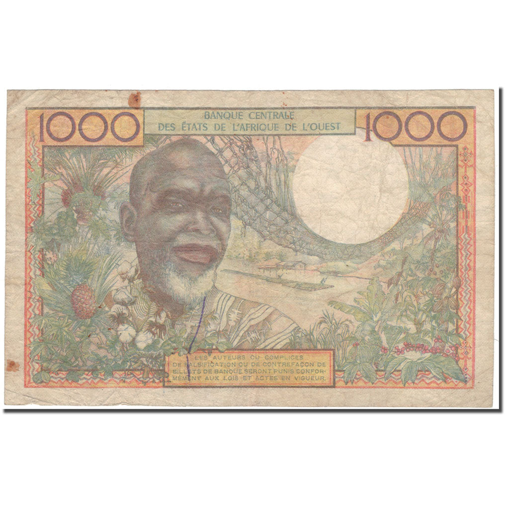 Banknote, West African States, 1000 Francs, 1980, KM:803To, F(12-15)