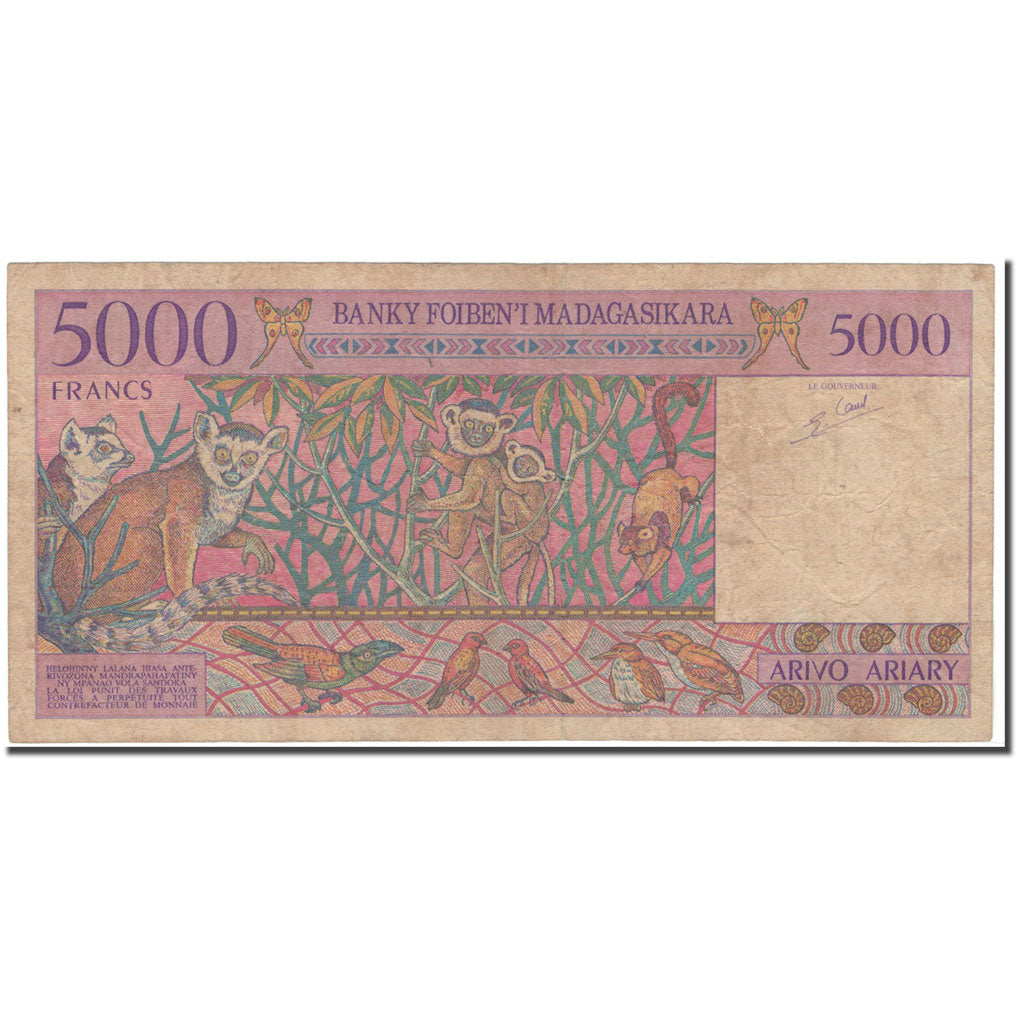 Banknote, Madagascar, 5000 Francs = 1000 Ariary, 1995, KM:78b, VF(20-25)