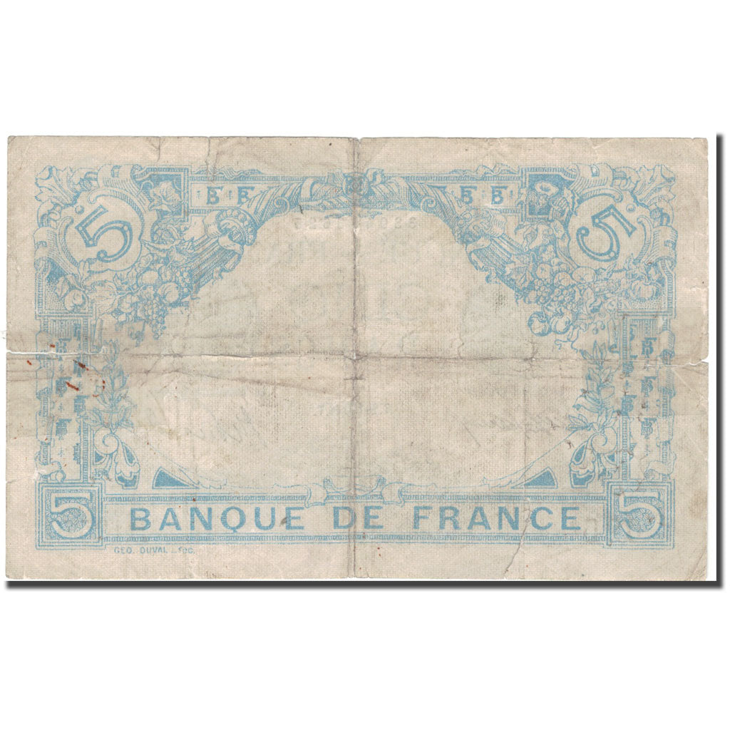 Francia, 5 Francs, 5 F 1912-1917 ''Bleu'', 1916-08-26, D+, Fayette:2.42, KM:70