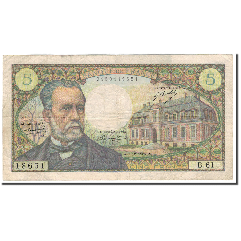 France, 5 Francs, 5 F 1966-1970 ''Pasteur'', 1967-12-07, VF(20-25)