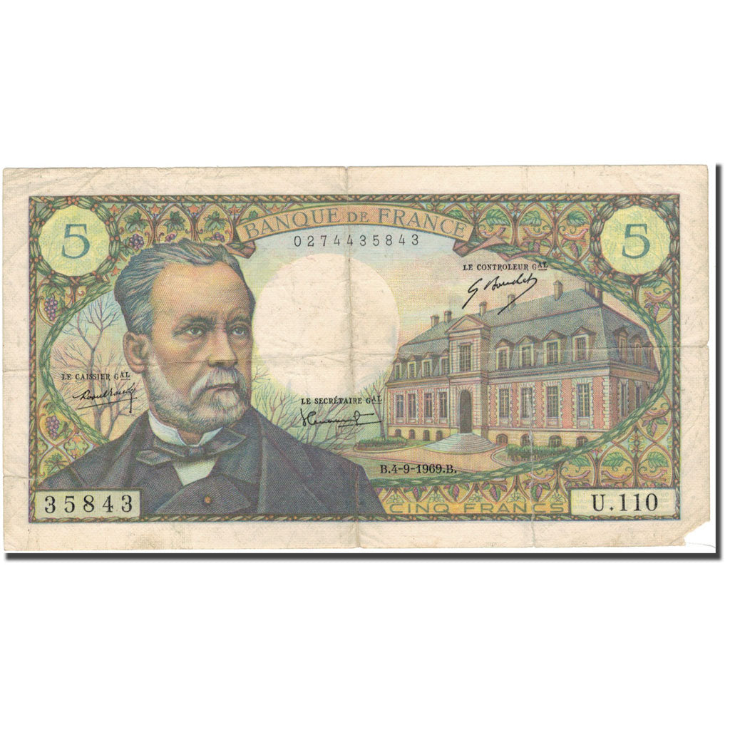 France, 5 Francs, 5 F 1966-1970 ''Pasteur'', 1969-09-04, VG(8-10)