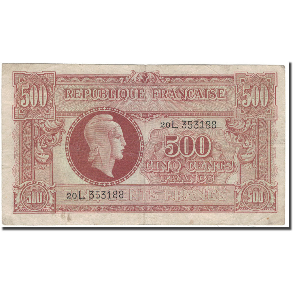 France, 500 Francs, 1943-1945 Marianne, 1945, VF(20-25), Fayette:11.1, KM:106