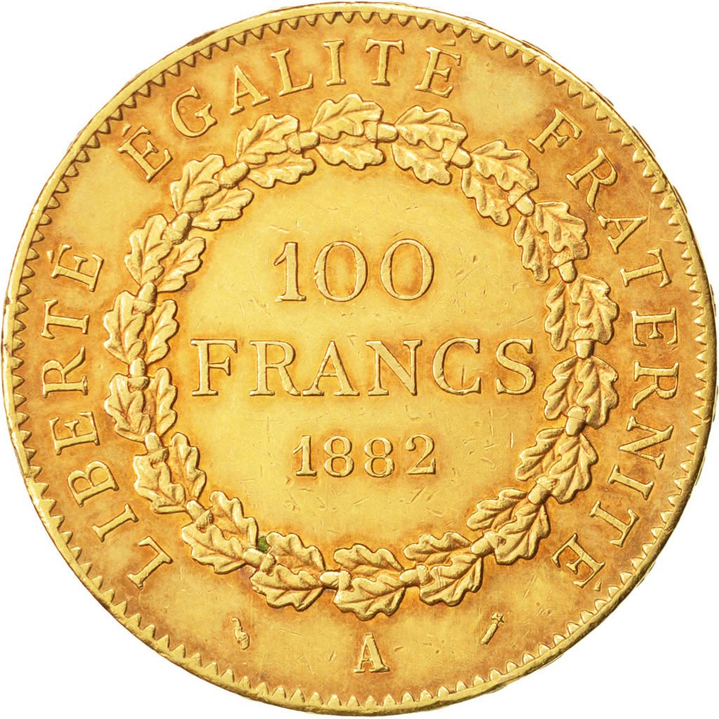 FRANCE, Génie, 100 Francs, 1882, Paris, KM #832, AU(50-53), Gold, Gadoury #1137,