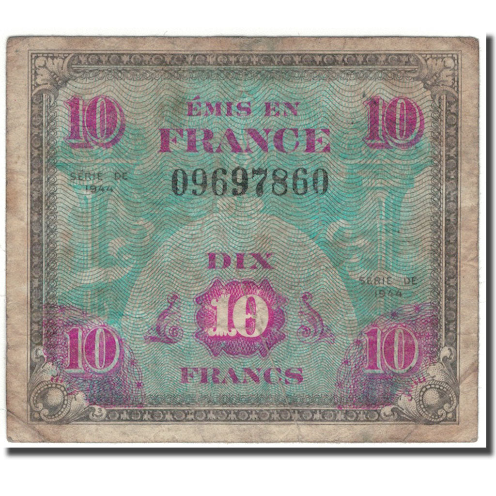 France, 10 Francs, 1944 Flag/France, 1944, B, Fayette:18.1, KM:116a