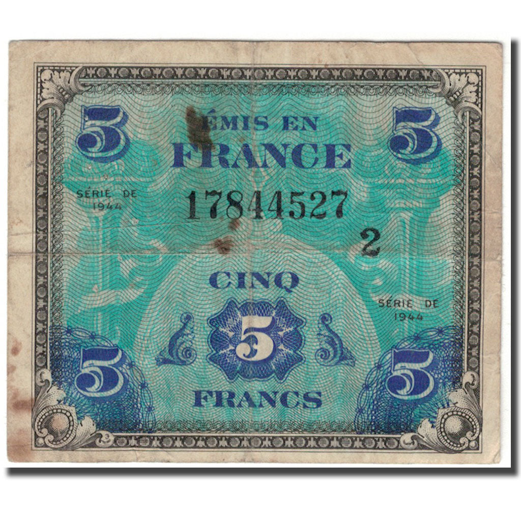 France, 5 Francs, 1944 Flag/France, 1944, F(12-15), Fayette:17.2, KM:115b