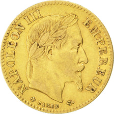 FRANCE, 10 Francs, 1865, Strasbourg, KM #800.2, EF(40-45), Gold, Gadoury #1015,.