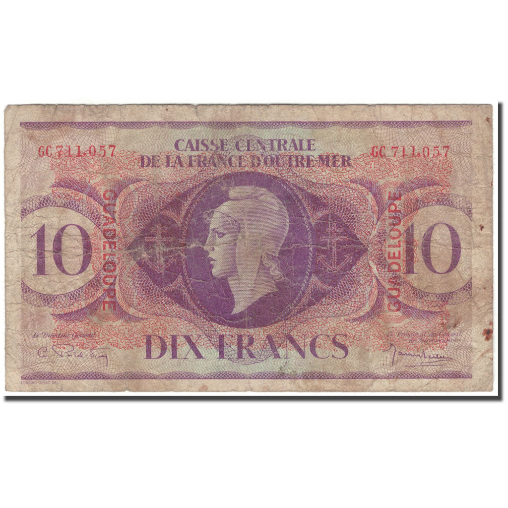 Guadeloupe, 10 Francs, 1944-02-02, F(12-15), KM:27A