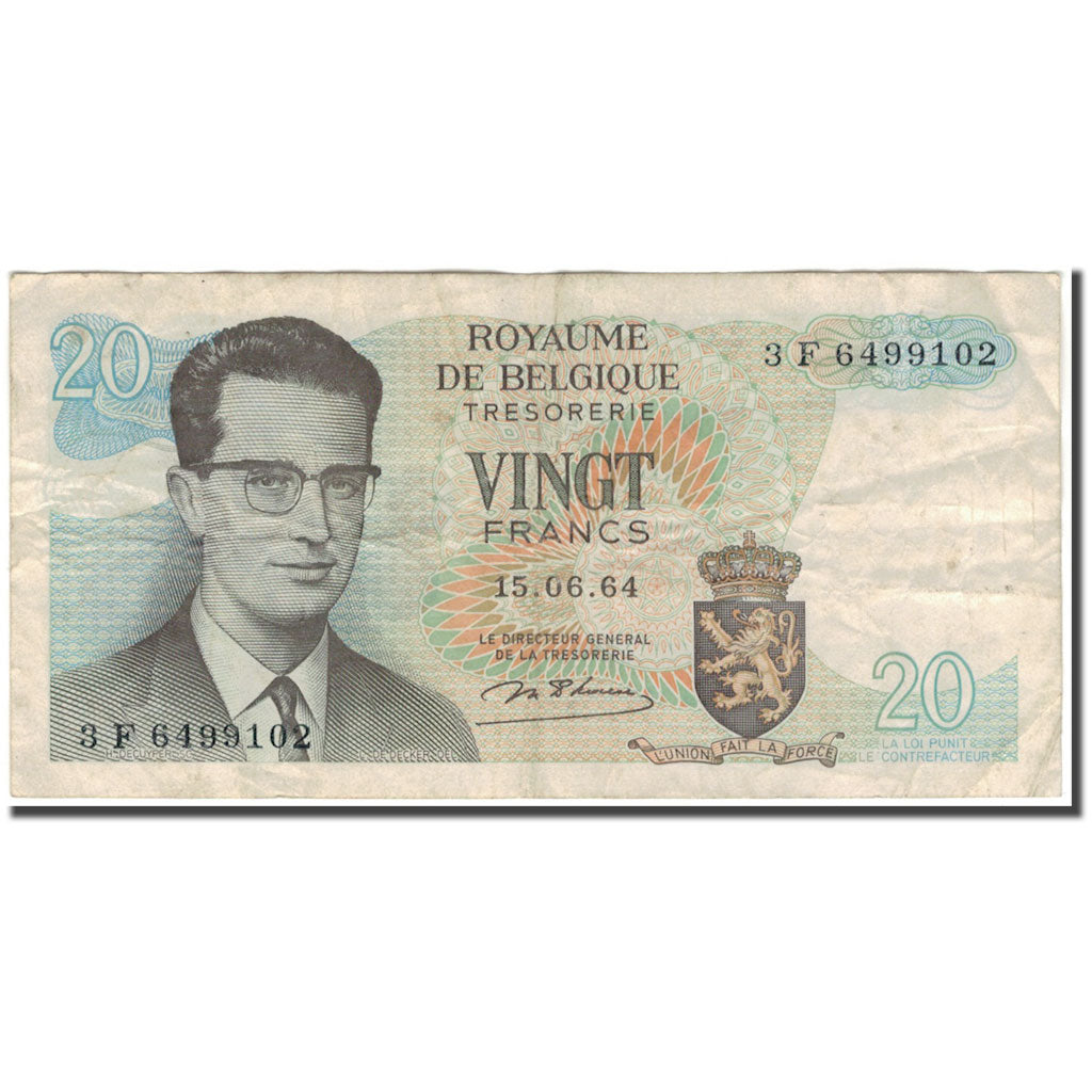 Billete, 20 Francs, Bélgica, 1964-06-15, KM:138, RC