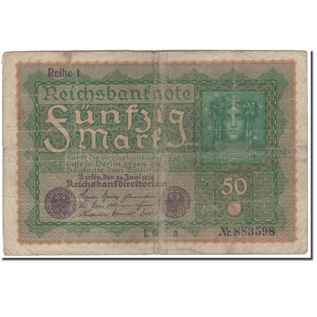 Banknot, Niemcy, 50 Mark, 1919-06-24, KM:66, VG(8-10)