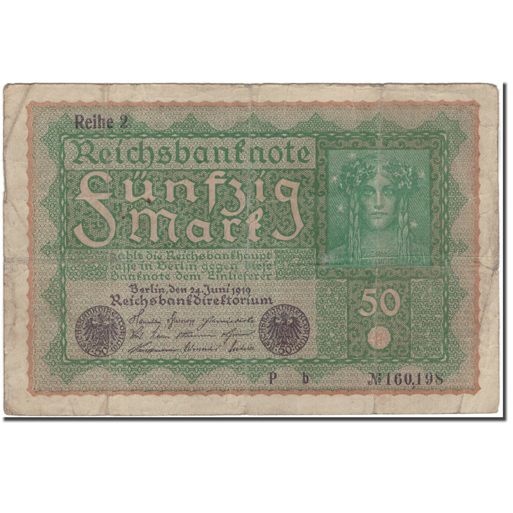 Geldschein, Deutschland, 50 Mark, 1919-06-24, KM:66, SGE+