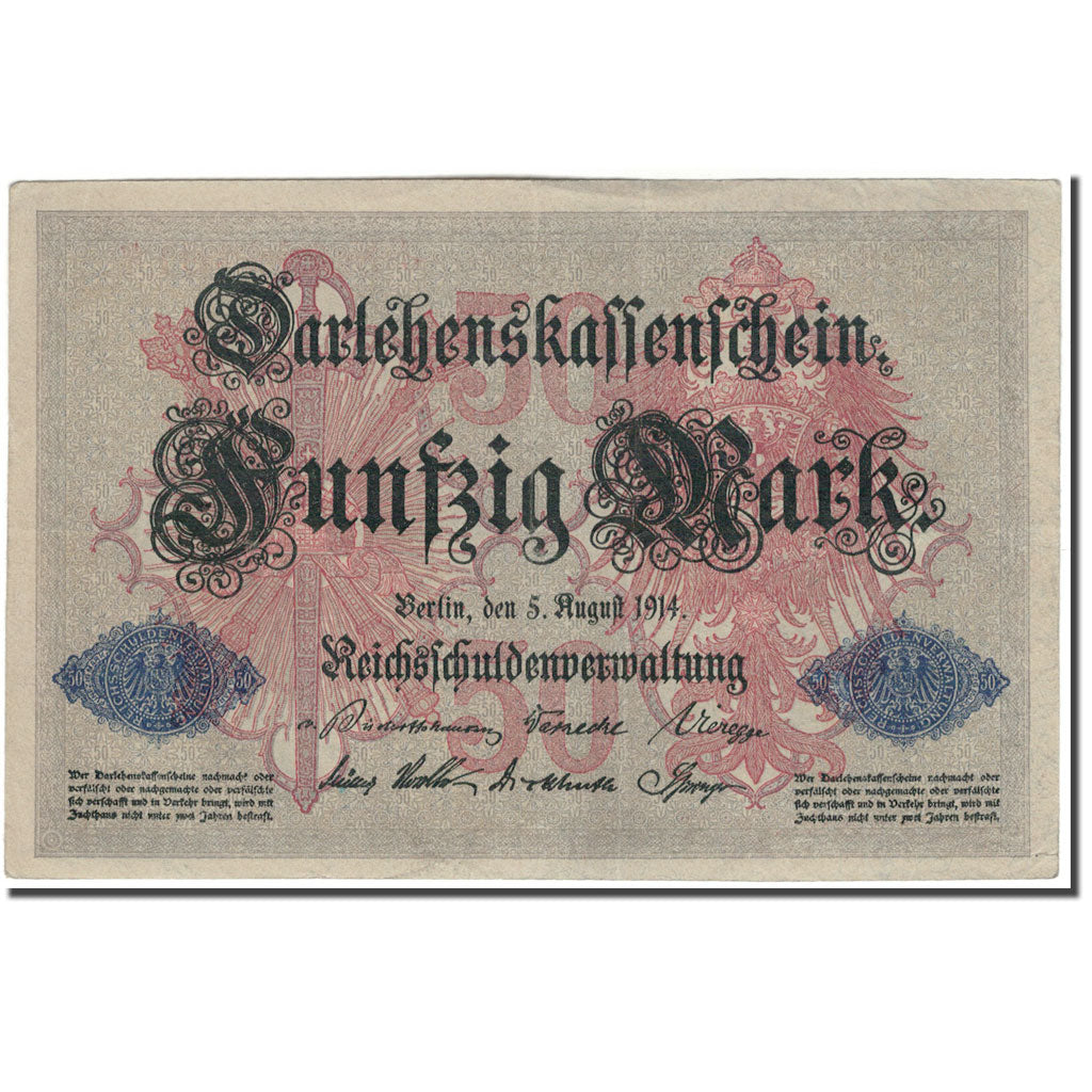 Banknote, Germany, 50 Mark, 1914-08-05, KM:49b, AU(55-58)
