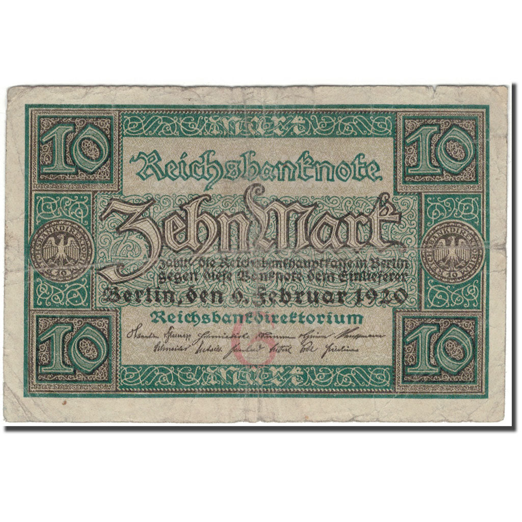 Banknot, Niemcy, 10 Mark, 1920-02-06, KM:67a, F(12-15)