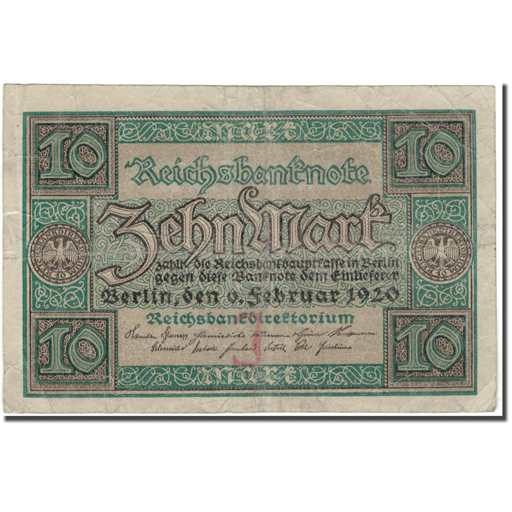 Banknote, Germany, 10 Mark, 1920-02-06, KM:67a, F(12-15)