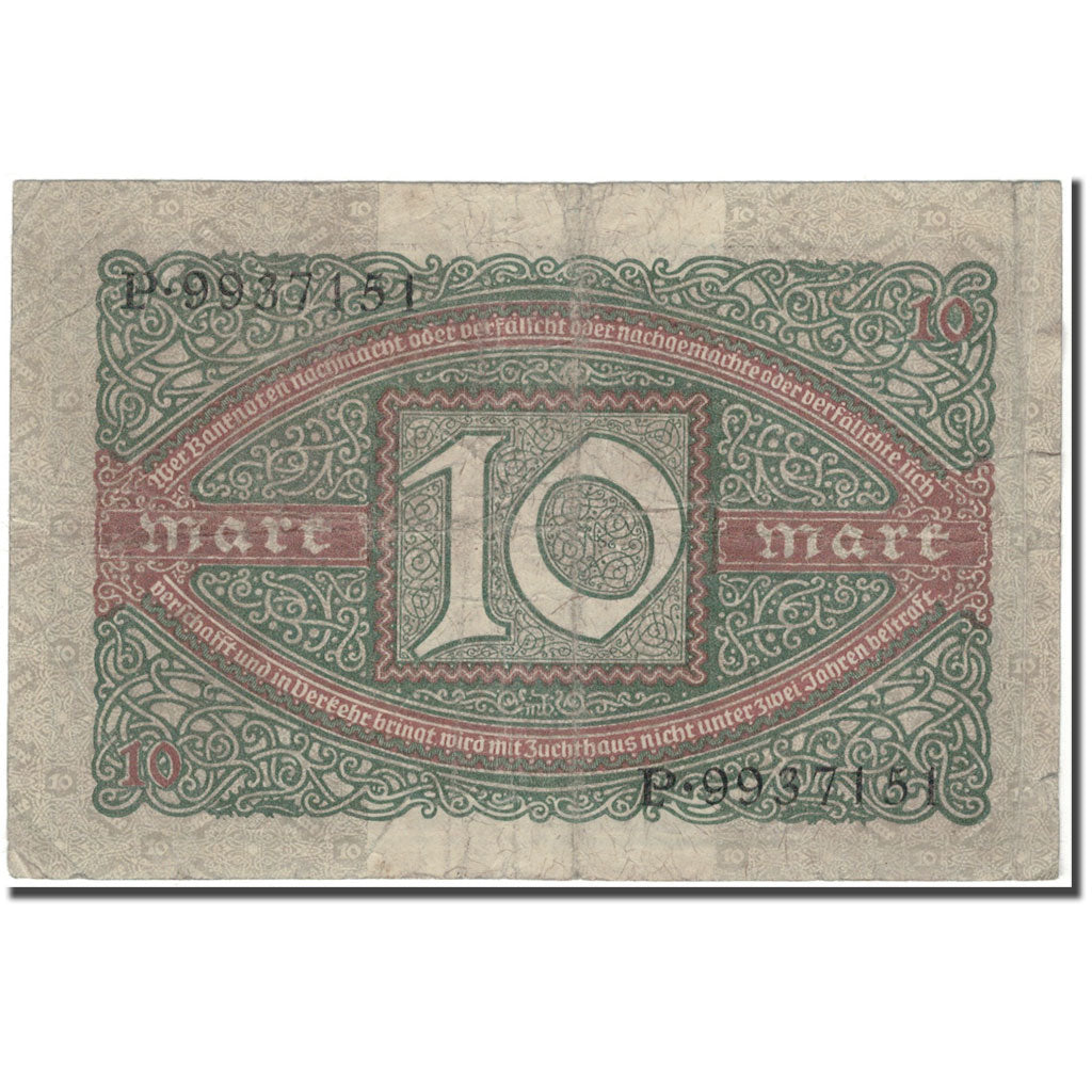 Banknote, Germany, 10 Mark, 1920-02-06, KM:67a, F(12-15)