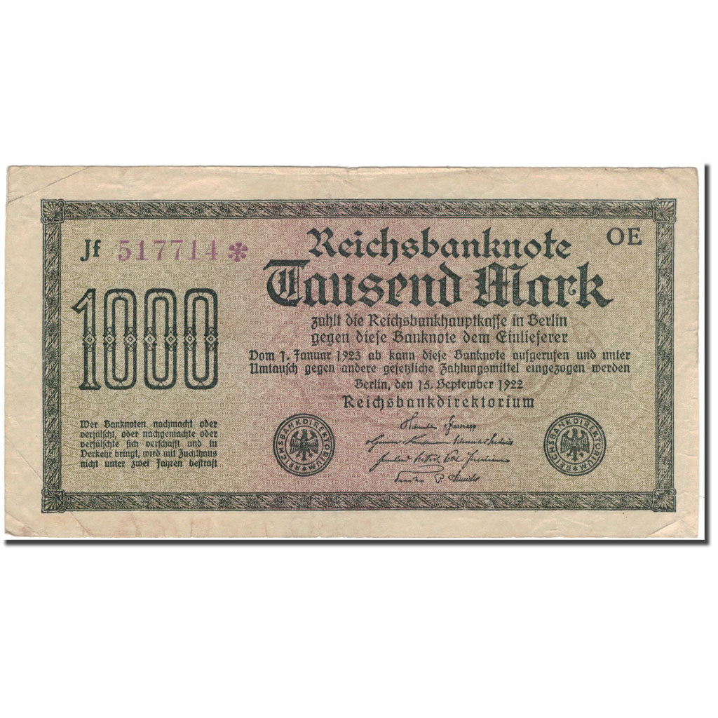 Banconote, Germania, 1000 Mark, 1922-09-15, KM:76d, MB