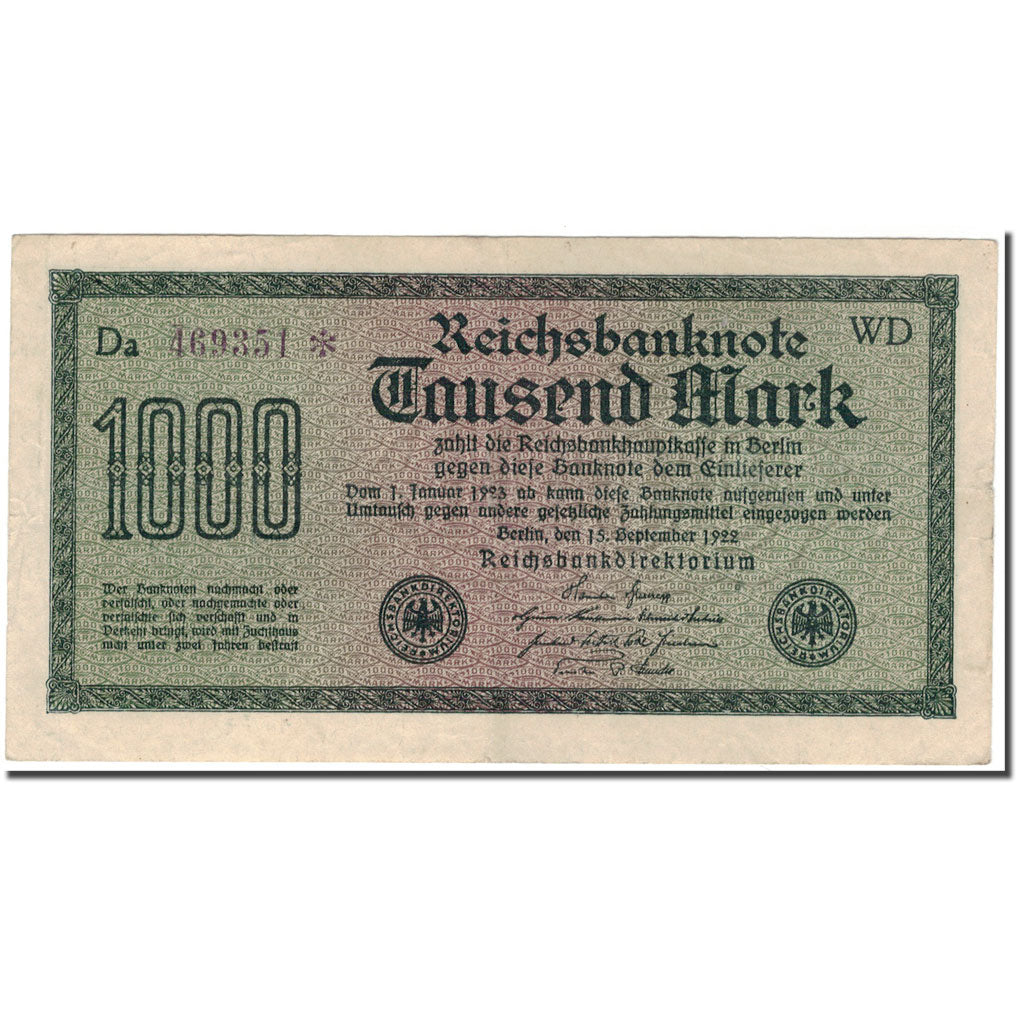 Banknote, Germany, 1000 Mark, 1922-09-15, KM:76d, AU(55-58)