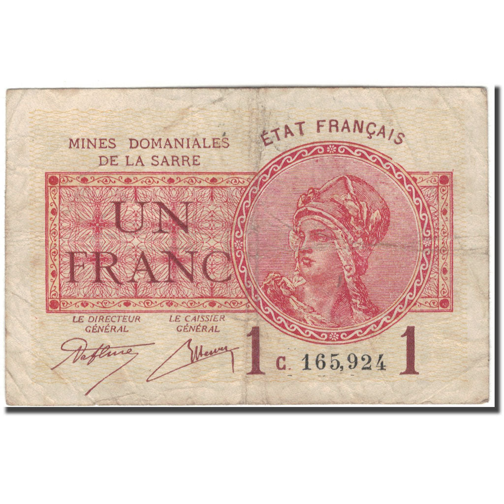 Geldschein, Saar, 1 Franc, KM:2, S, Fayette:51.3