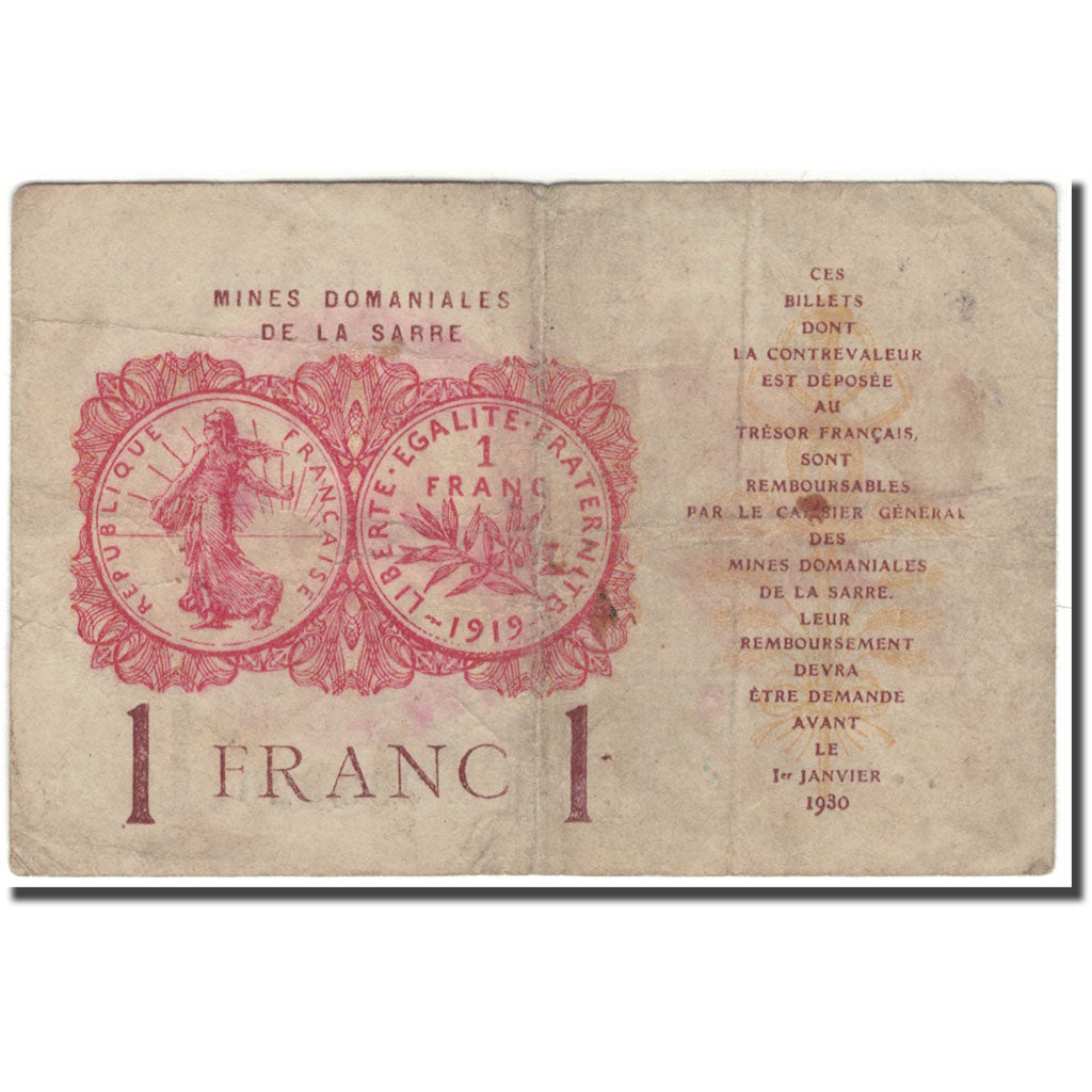 Banknote, Saar, 1 Franc, KM:2, VF(20-25), Fayette:51.2