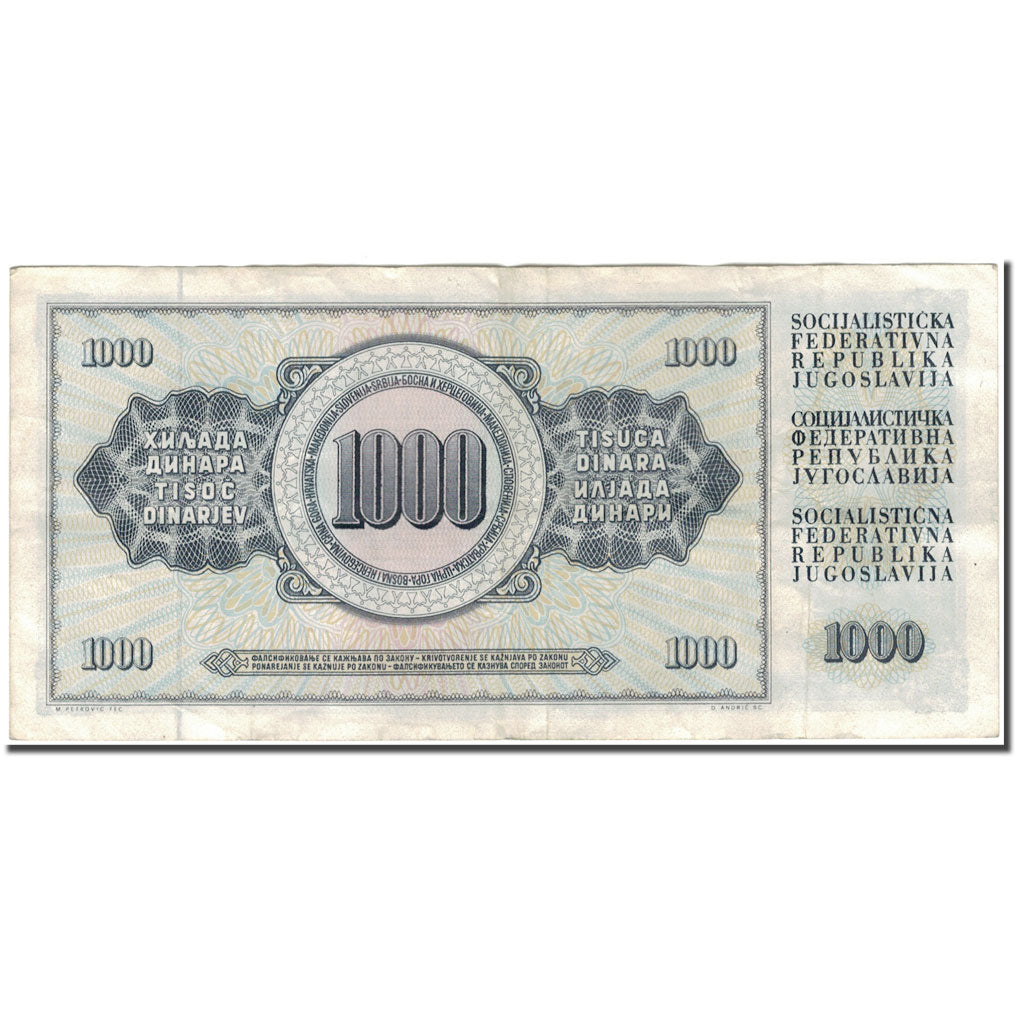 Biljet, Joegoslaviëe, 1000 Dinara, 1981-11-04, KM:92d, TB+
