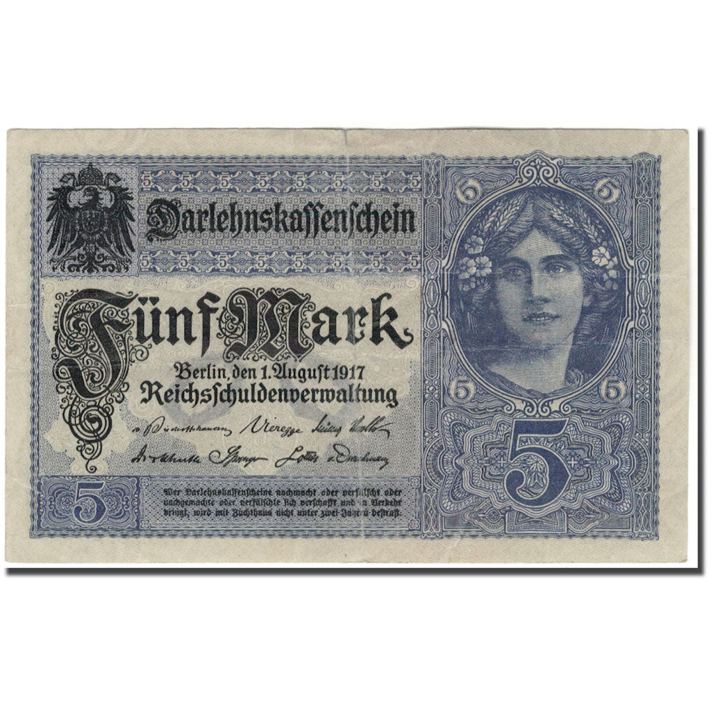 Banknote, Germany, 5 Mark, 1917-08-01, KM:56a, VF(30-35)
