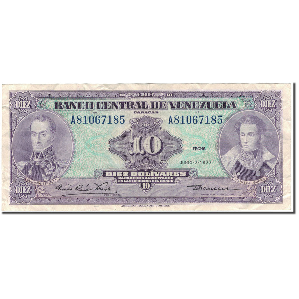 Banknote, Venezuela, 10 Bolívares, 1977-06-07, KM:51f, EF(40-45)