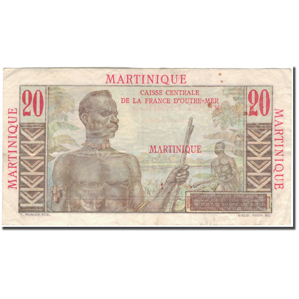 Martinique, 20 Francs, 1946, VF(20-25), KM:29