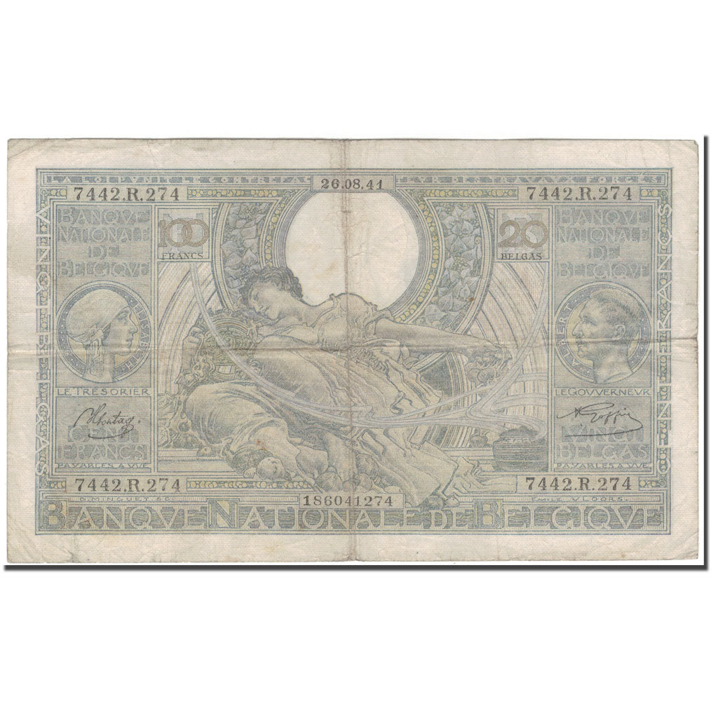 Geldschein, Belgien, 100 Francs-20 Belgas, 1941-08-26, KM:112, S