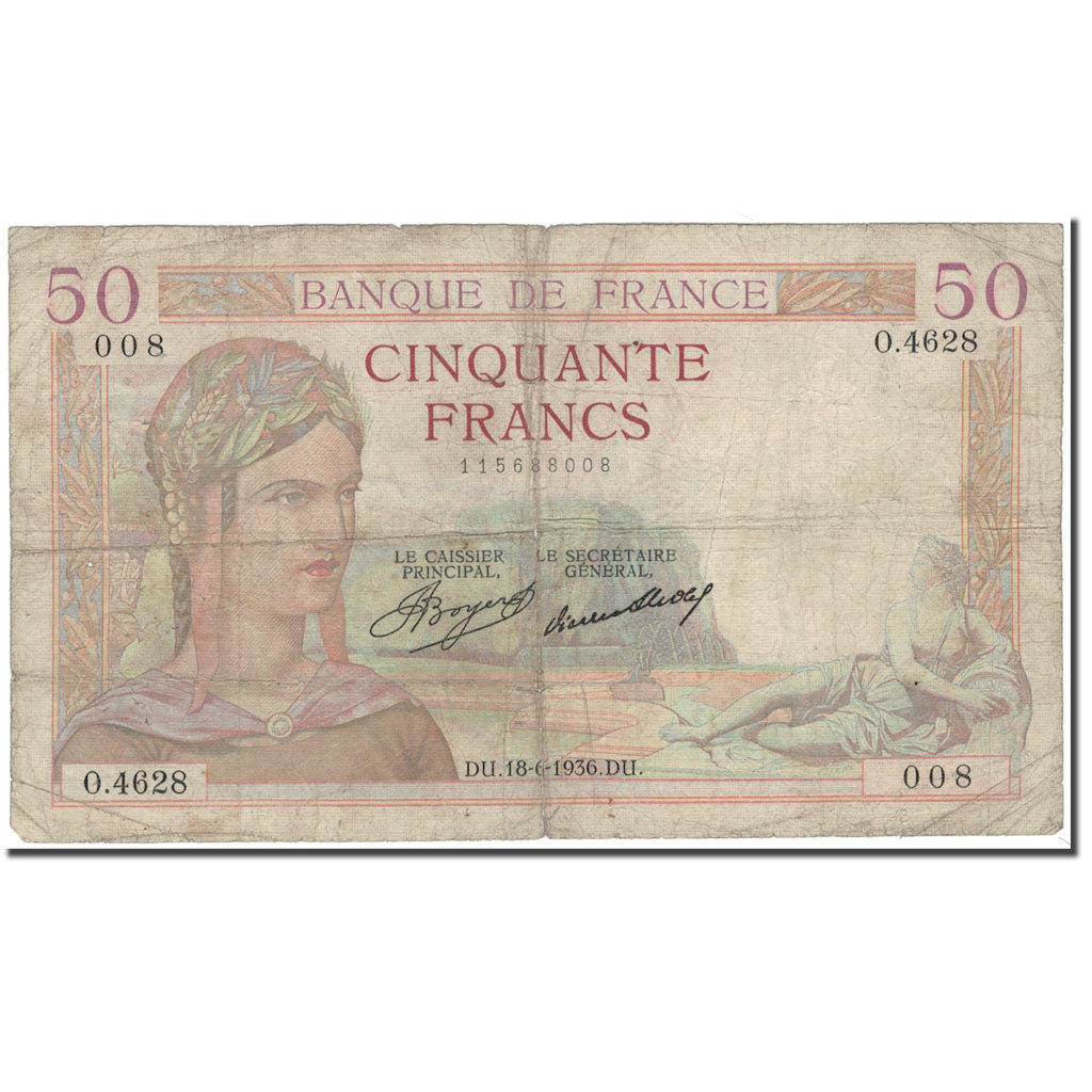 Francia, 50 Francs, 50 F 1934-1940 ''Cérès'', 1936-06-18, B, Fayette:17.27