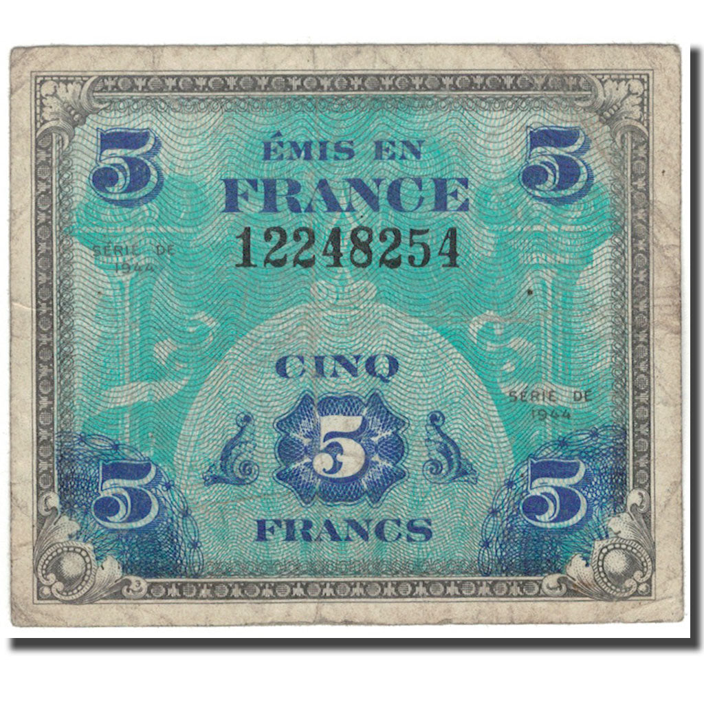 France, 5 Francs, 1944 Flag/France, 1944, VF(20-25), Fayette:17.1, KM:115a