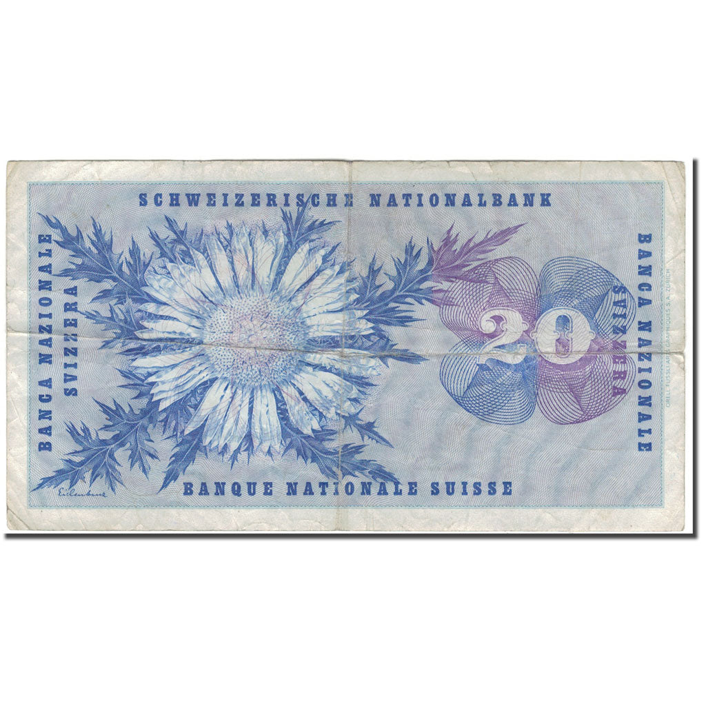 Banknote, Switzerland, 20 Franken, 1967-06-30, KM:46o, F(12-15)