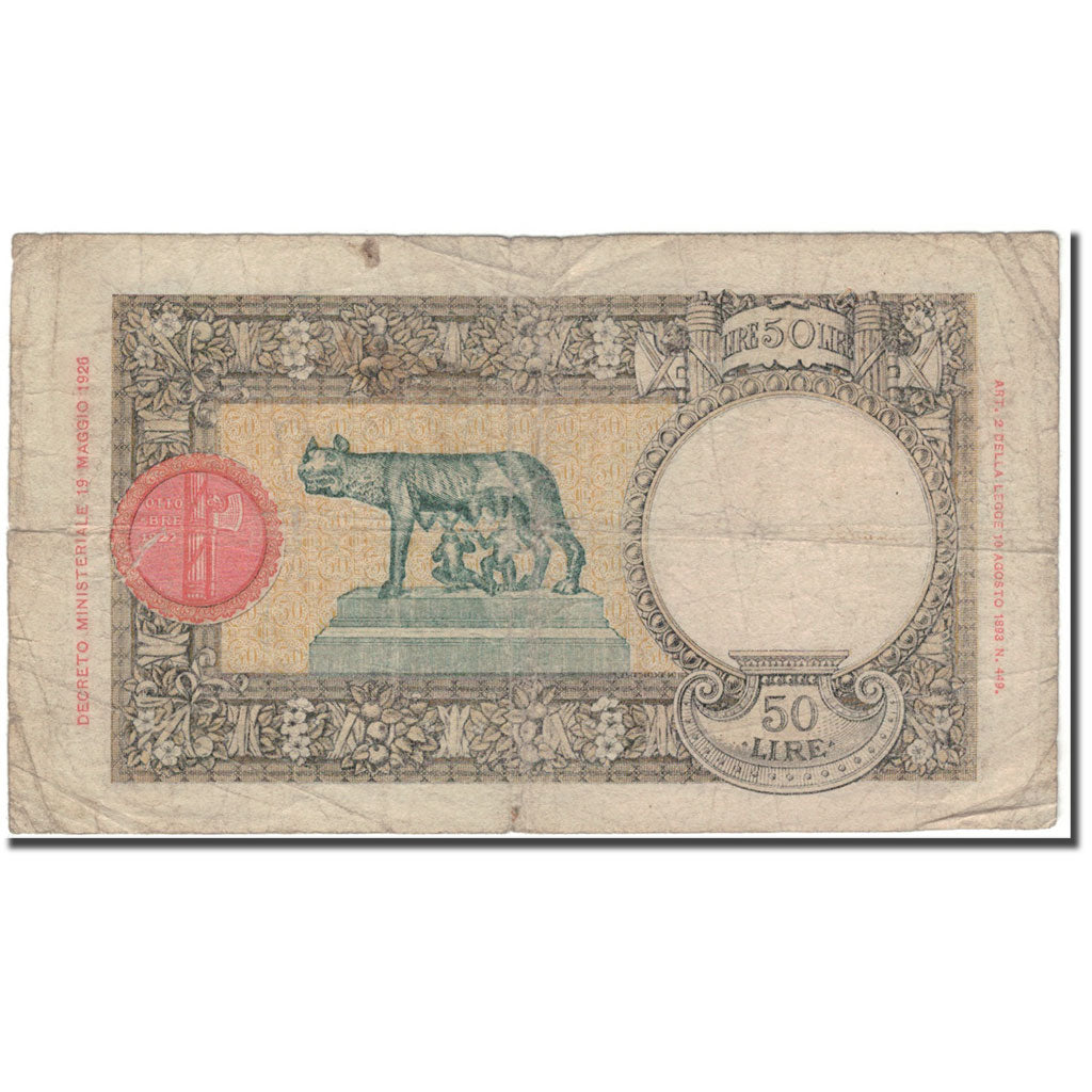 Banknote, Italy, 50 Lire, 1938, KM:54b, VG(8-10)