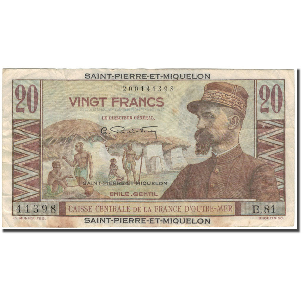 Saint Pierre and Miquelon, 20 Francs, 1946, VF(20-25), KM:24