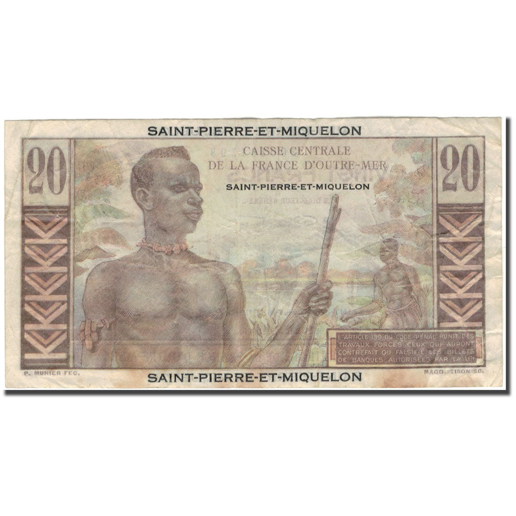 Saint Pierre and Miquelon, 20 Francs, 1946, VF(20-25), KM:24