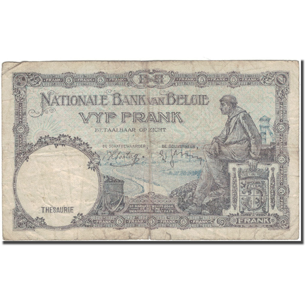 Banknote, Belgium, 5 Francs, 1938-04-22, KM:108a, F(12-15)