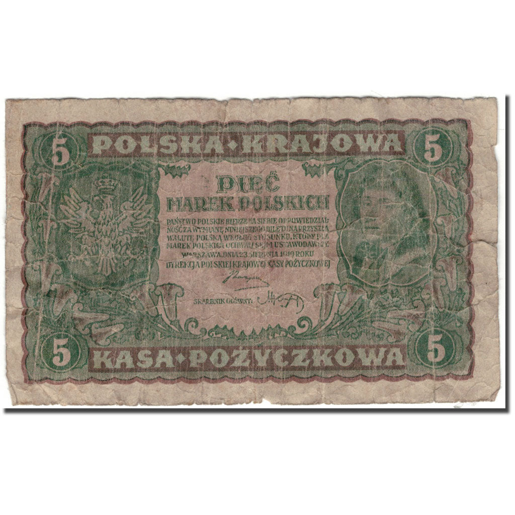 Banknote, Poland, 5 Marek, 1919-08-23, KM:24, VG(8-10)