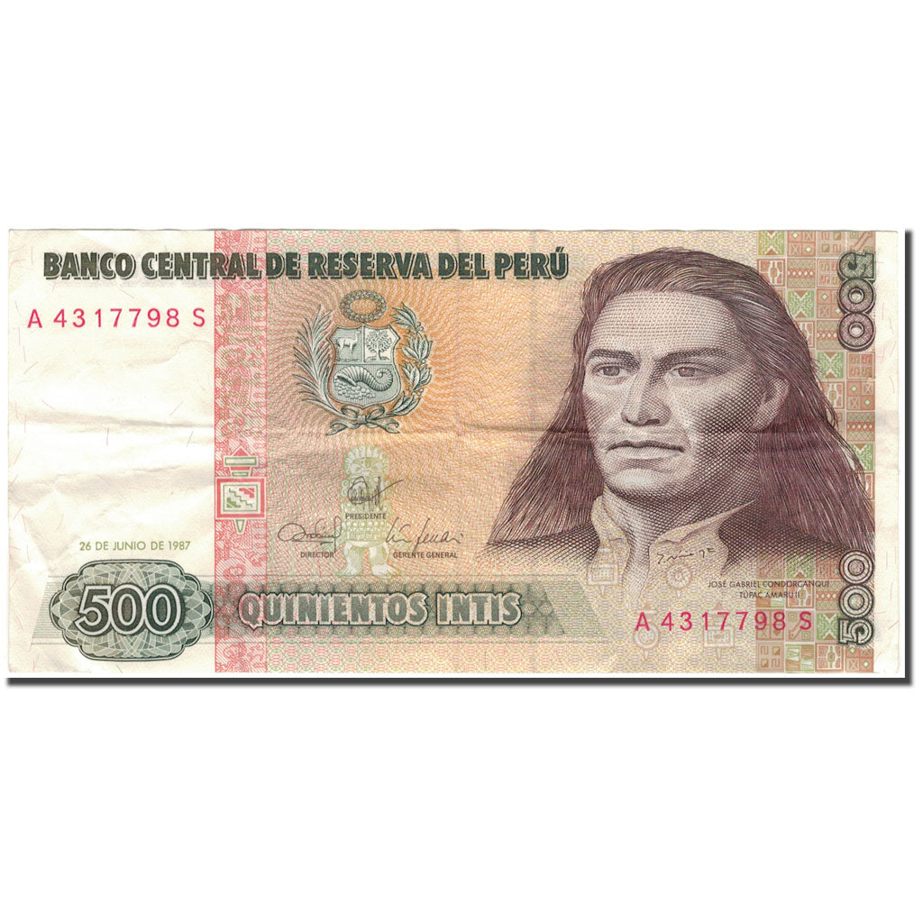 Banknot, Peru, 500 Intis, 1987-06-26, KM:134b, VF(20-25)