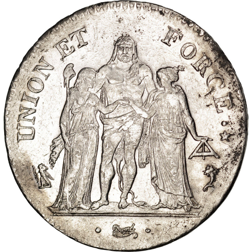 FRANCE, Union et Force, 5 Francs, 1796, Paris, KM #639.1, AU(50-53), Silver,...