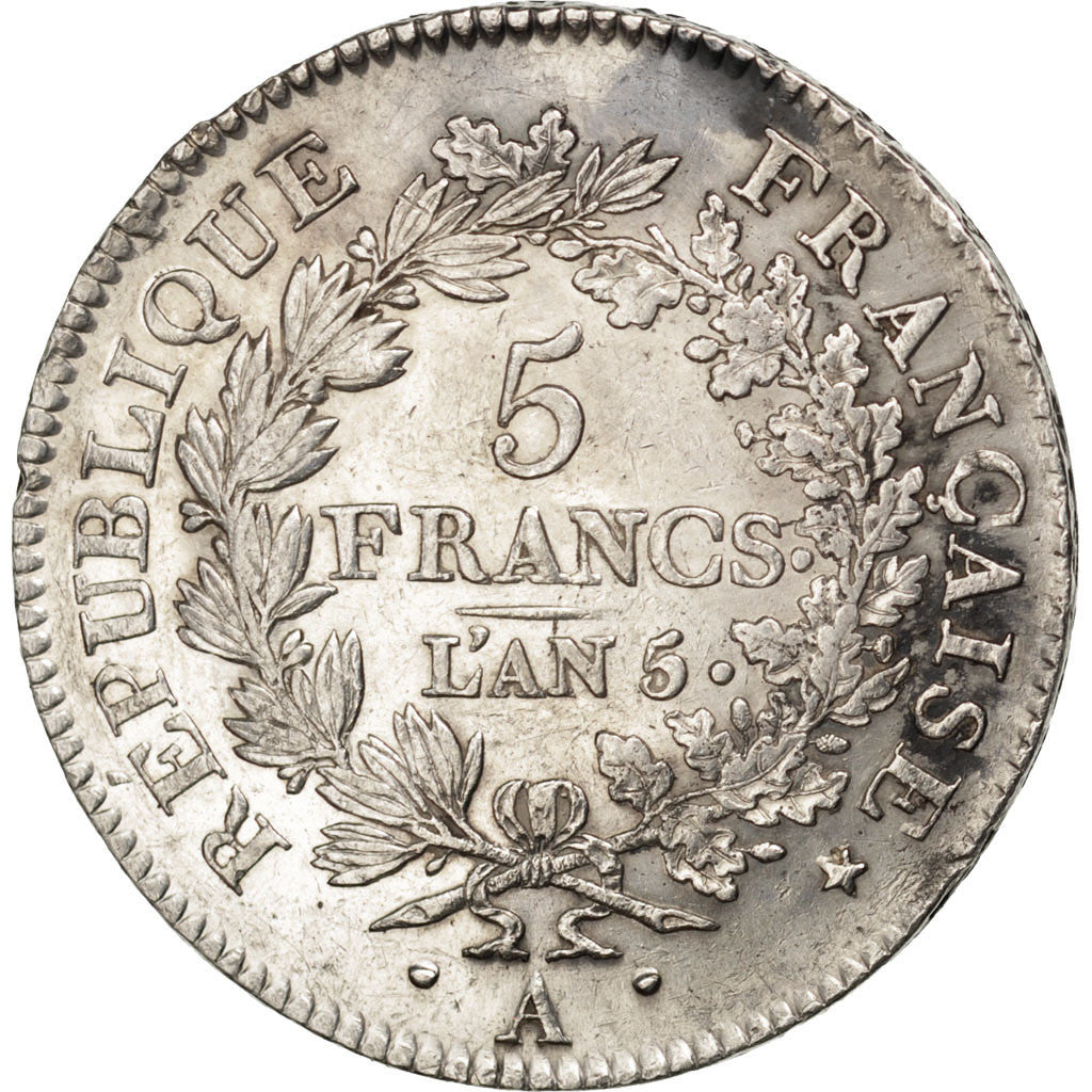 FRANCE, Union et Force, 5 Francs, 1796, Paris, KM #639.1, AU(50-53), Silver,...